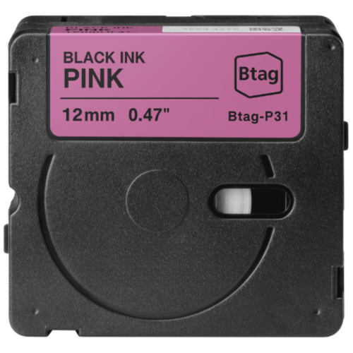 Bandă pentru etichete compatibilă Brother Btag-P31 negru pe roz 12mm